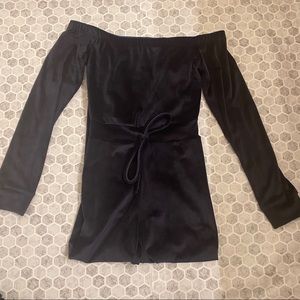 Navy Blue Off the Shoulder Velvet Jumpsuit